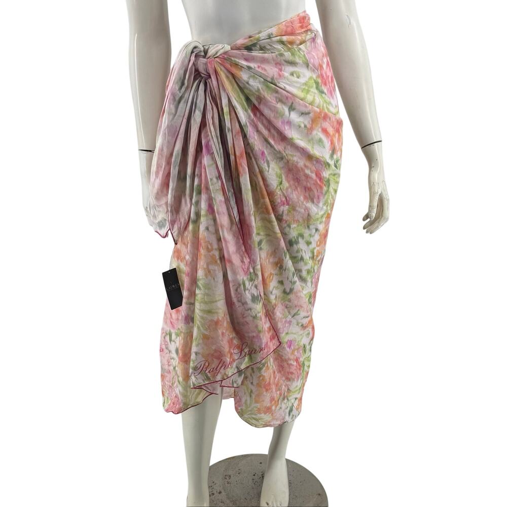 LRL Ralph Lauren Womens Sarong Swim Cover Up Pastel Floral Green Pink NEW